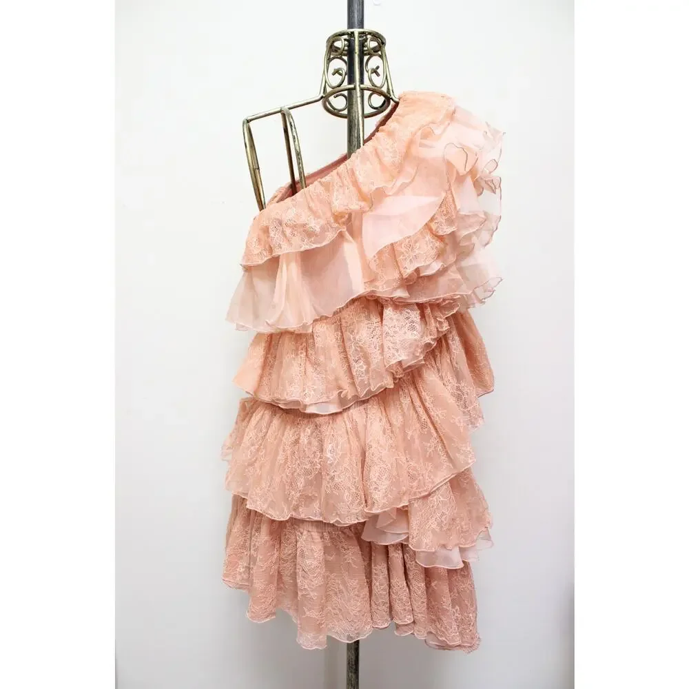 Ulla Johnson Leonie Coral Asymmetrical Lace Tiered One Shoulder Mini Dress Sz 4 - Picture 5 of 6